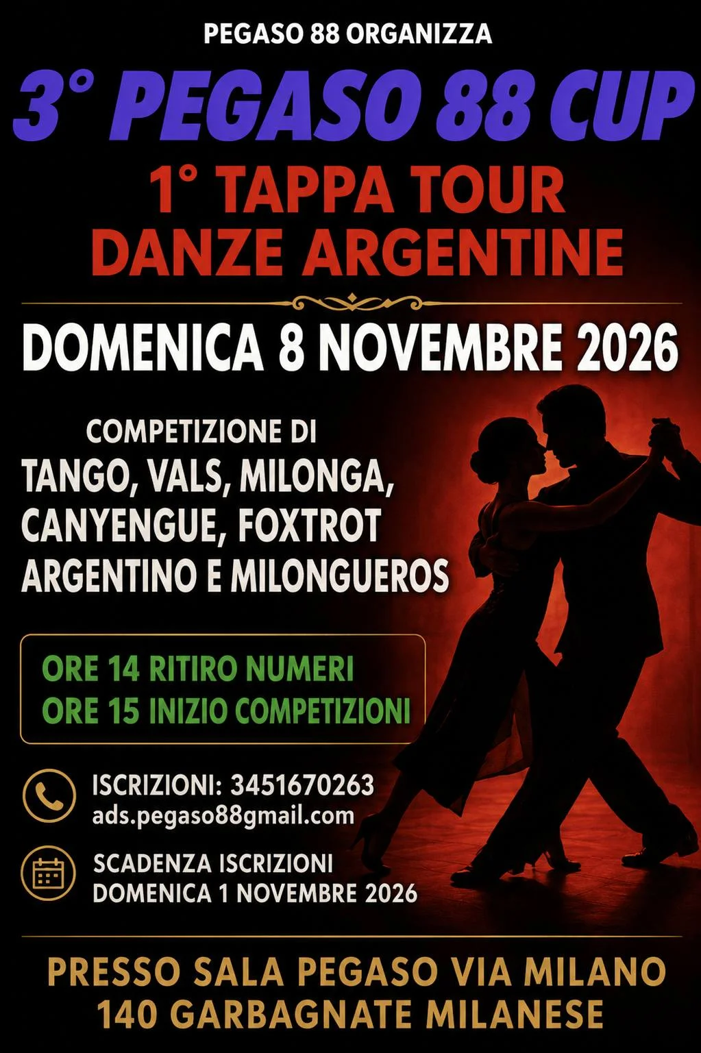 Locandina di 3° Pegaso 88 Cup: Imperdibile Competizione di Tango Argentino a Milano