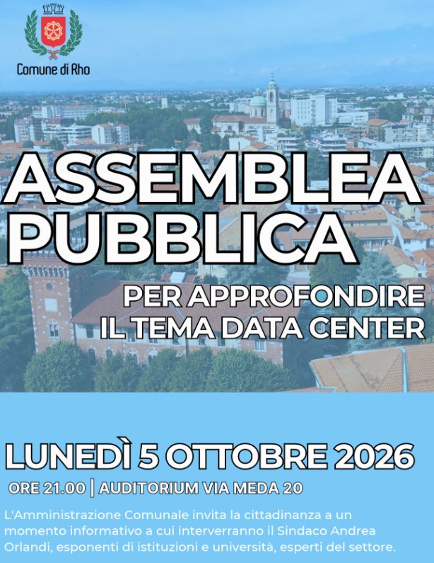 Locandina di Assemblea pubblica per approfondire il tema Data Center