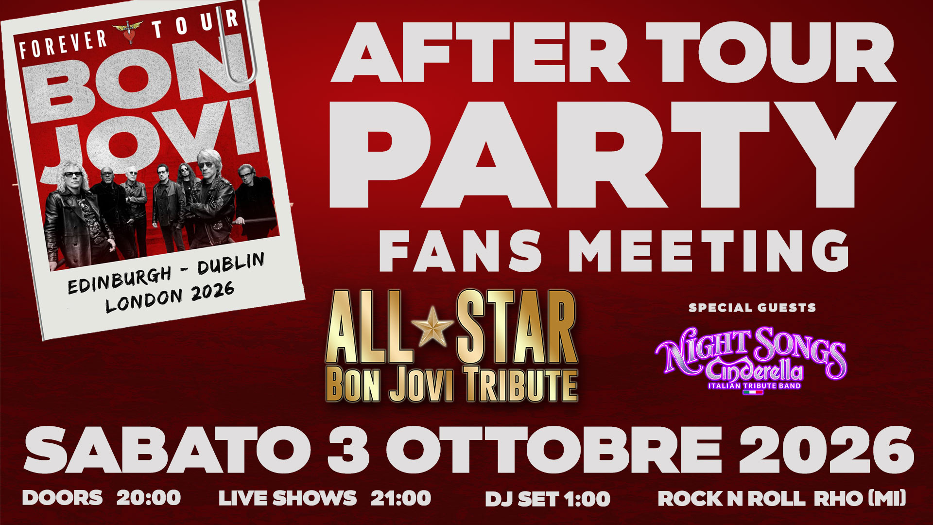 Locandina di BON JOVI FANS MEETING • AFTER TOUR PARTY
