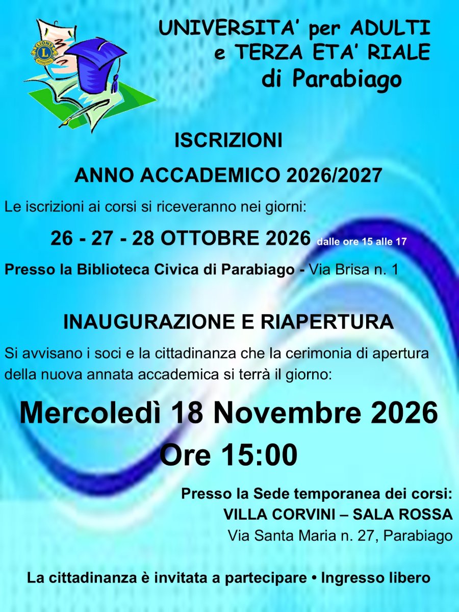 Locandina di Cerimonia di inaugurazione Anno Accademico 2026/2027 UATE