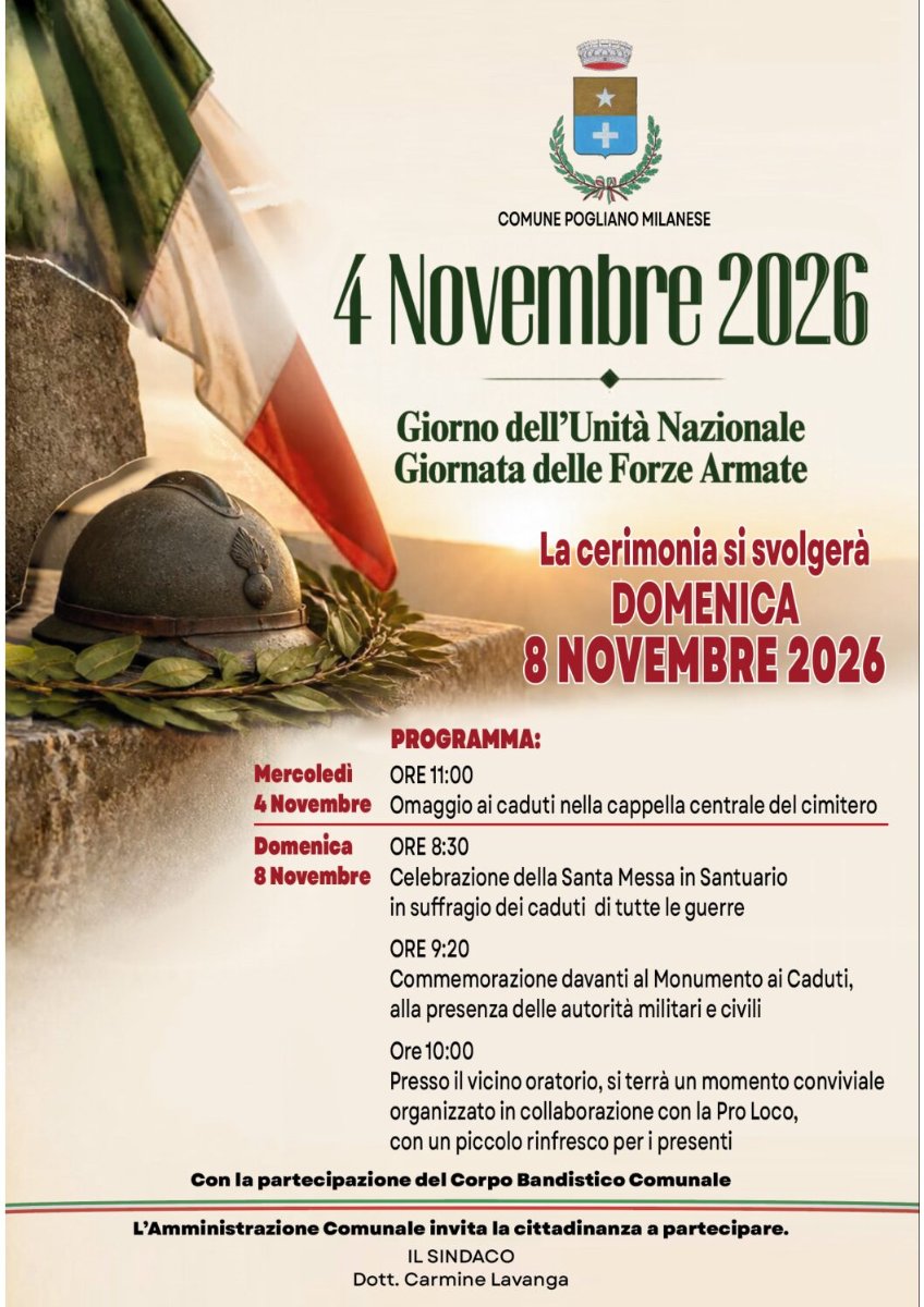 Locandina di Commemorazione 4 Novembre - Giornata dell'Unità Nazionale e delle Forze Armate