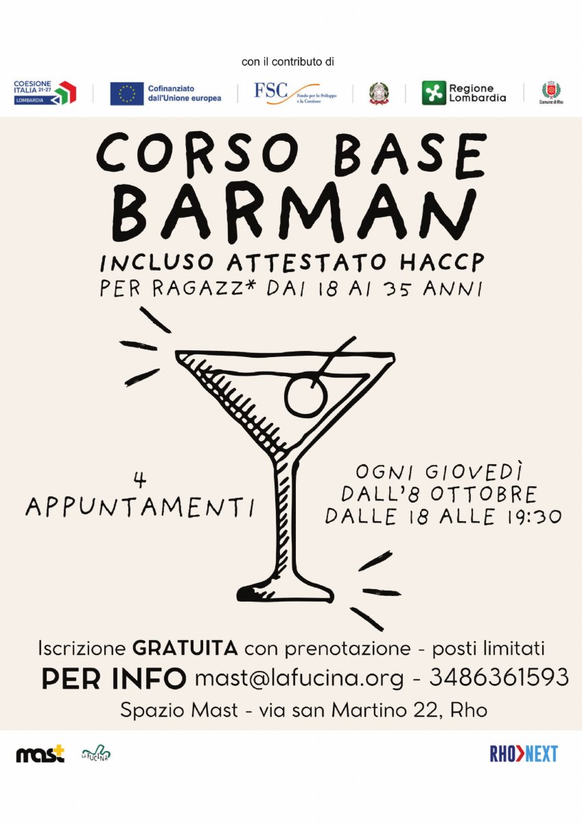 Locandina di Corso Base Barman gratuito per giovani dai 18 ai 35 anni