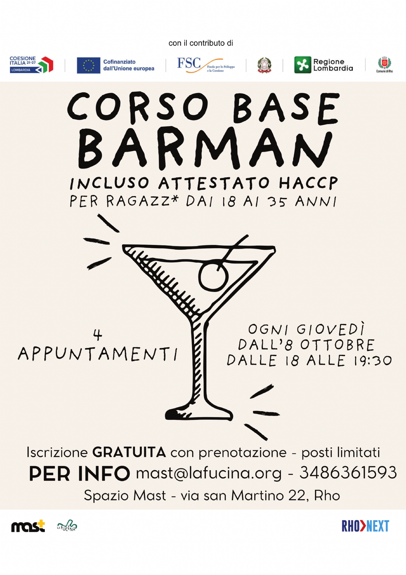 Locandina di Corso Base Barman gratuito per giovani dai 18 ai 35 anni