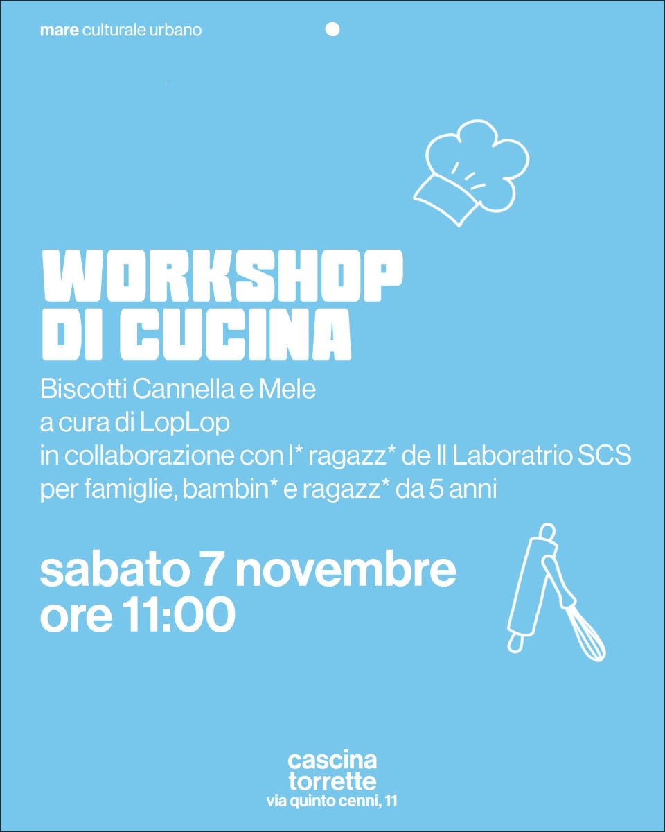 Locandina di Cosa fanno l* bambin* a mare? — Workshop di cucina - Biscotti Cannella e Mele