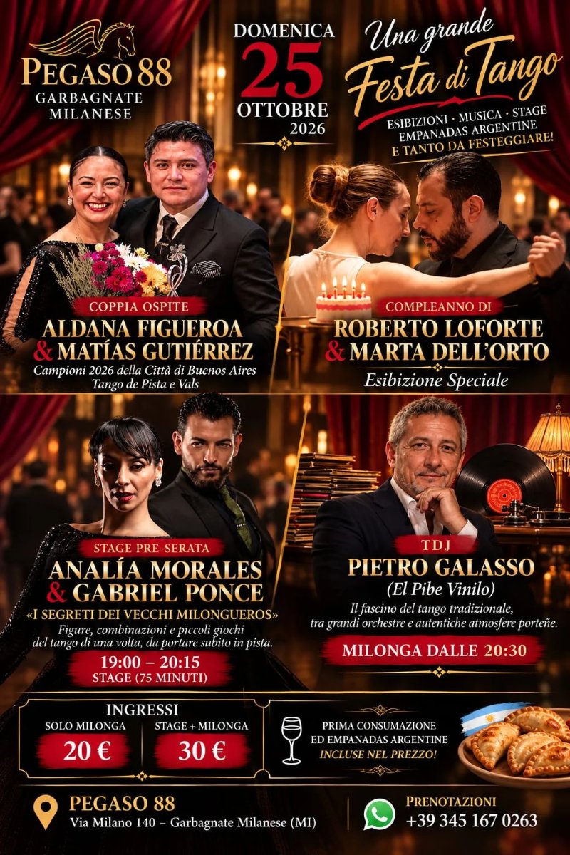 Locandina di Festa di Tango al Pegaso 88 – Domenica 25 ottobre 2026