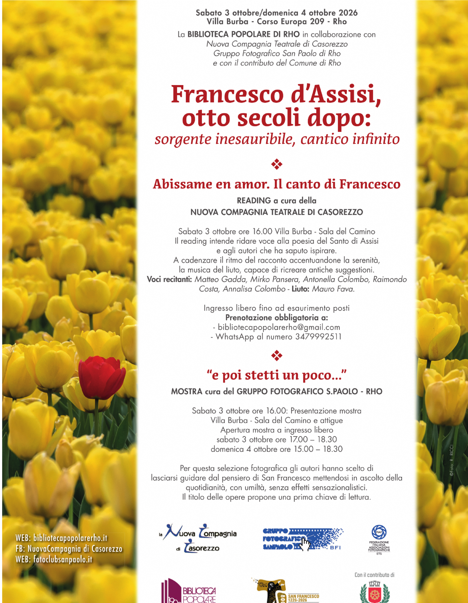 Locandina di Francesco d’Assisi, otto secoli dopo — reading “Abissame en amor. Il canto di Francesco”