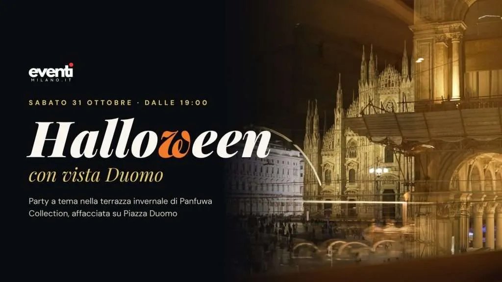 Locandina di Halloween in terrazza invernale con vista Duomo: drink, aperitivo e dj