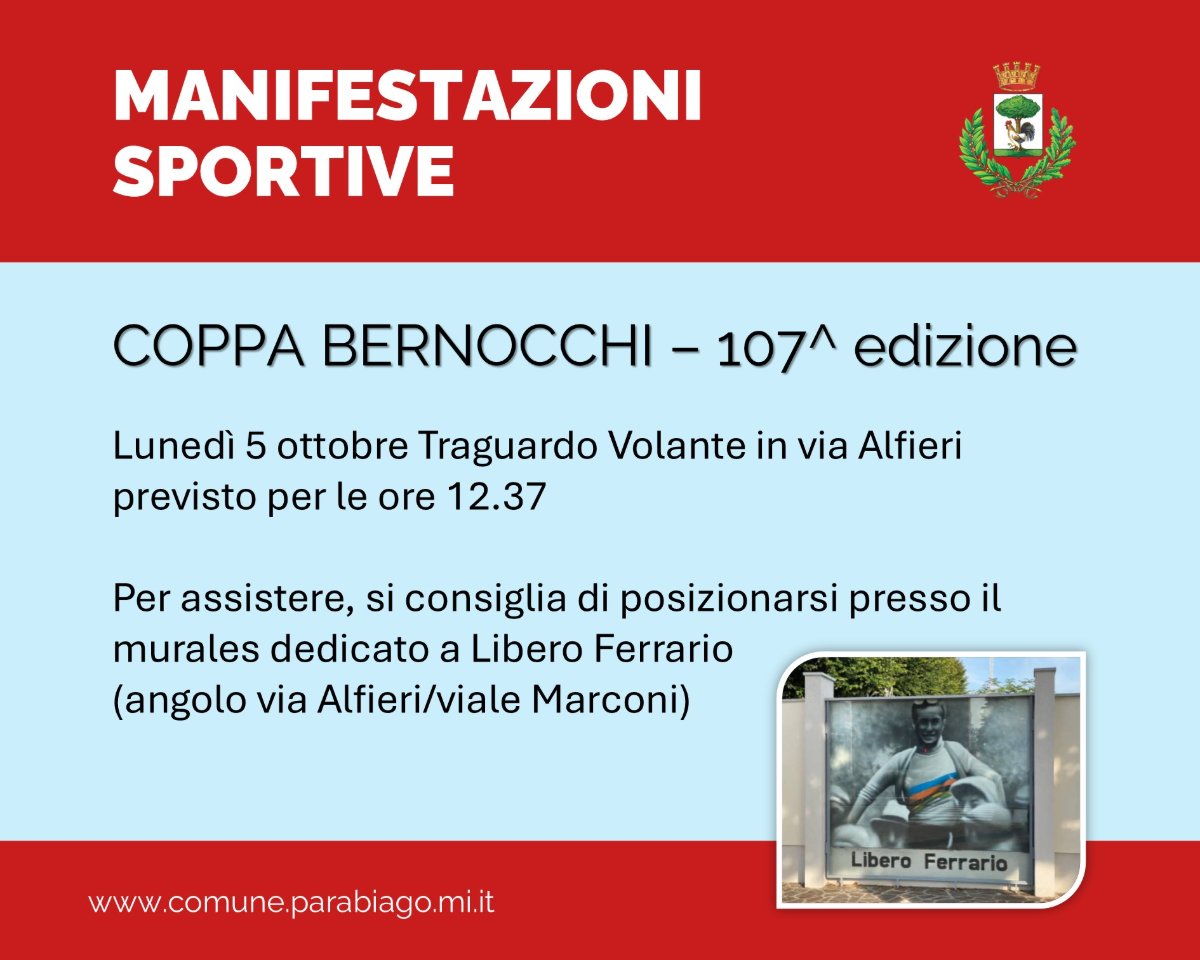 Locandina di Il 5 ottobre a Parabiago il Traguardo Volante della Coppa Bernocchi 2026