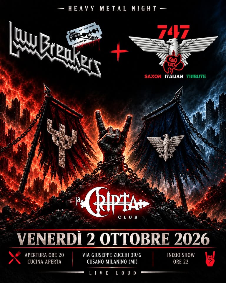Locandina di Lawbreakers (Judas Priest) + 747 (Saxon) – La Cripta