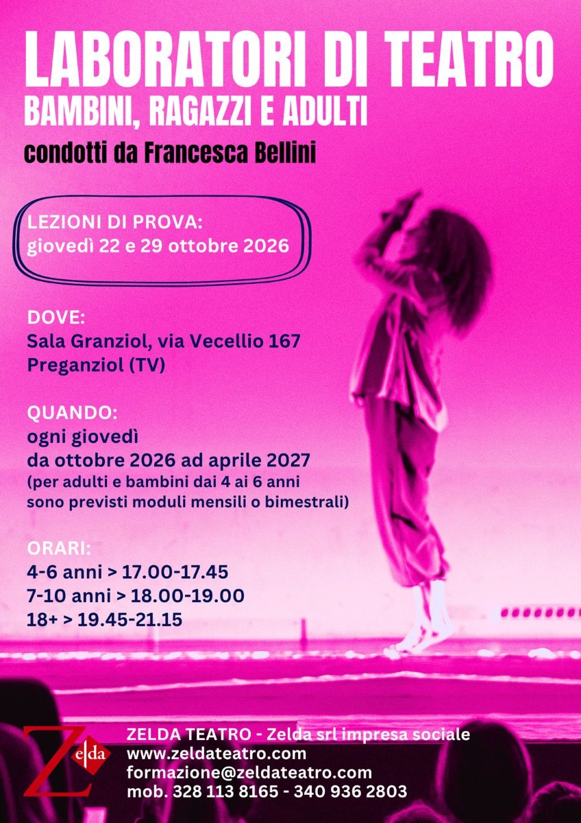 Locandina di Lezione di prova per i LABORATORI DI TEATRO a Preganziol (TV)