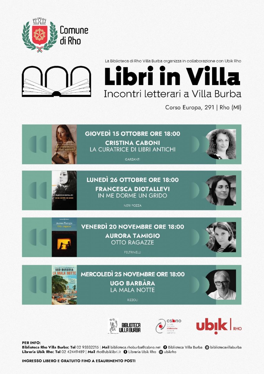 Locandina di Libri in Villa - incontri letterari a Villa Burba