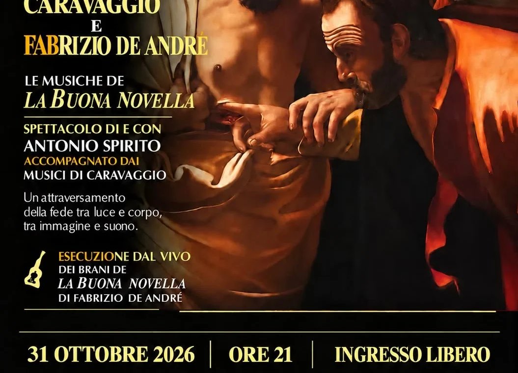 Locandina di LUCE E VANGELO – Caravaggio e Fabrizio De André