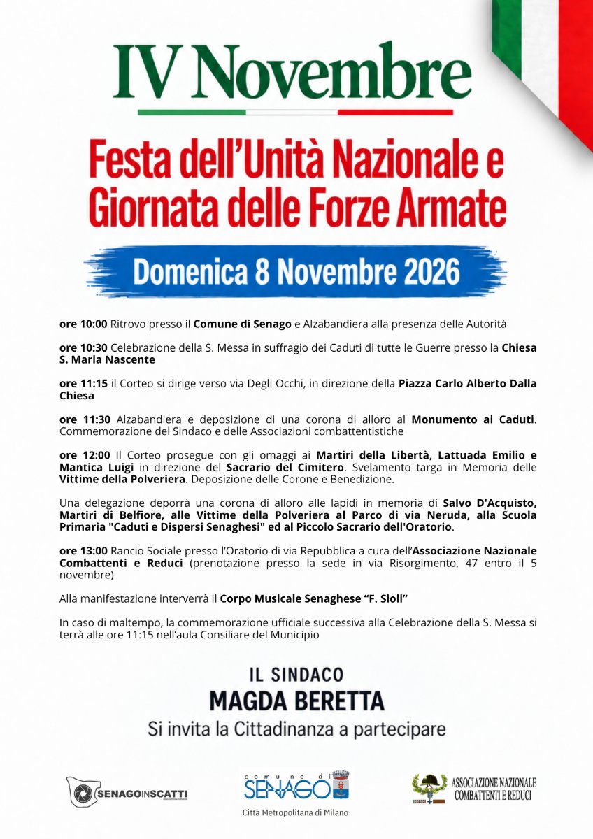 Locandina di Manifestazione per la Celebrazione dell’Unità Nazionale e Giornata delle Forze Armate