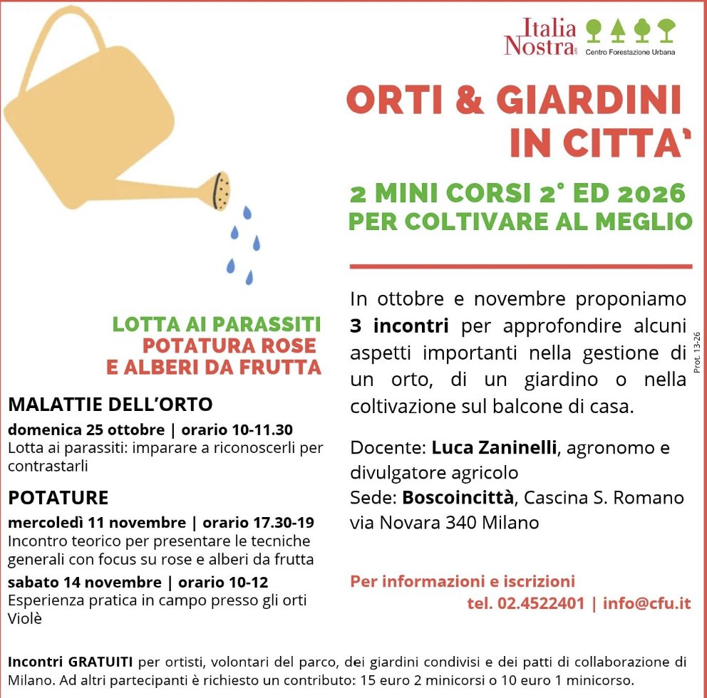 Locandina di Non si finisce mai di imparare, due mini-corsi sulle malattie dell’orto e sulle potature al Boscoincittà