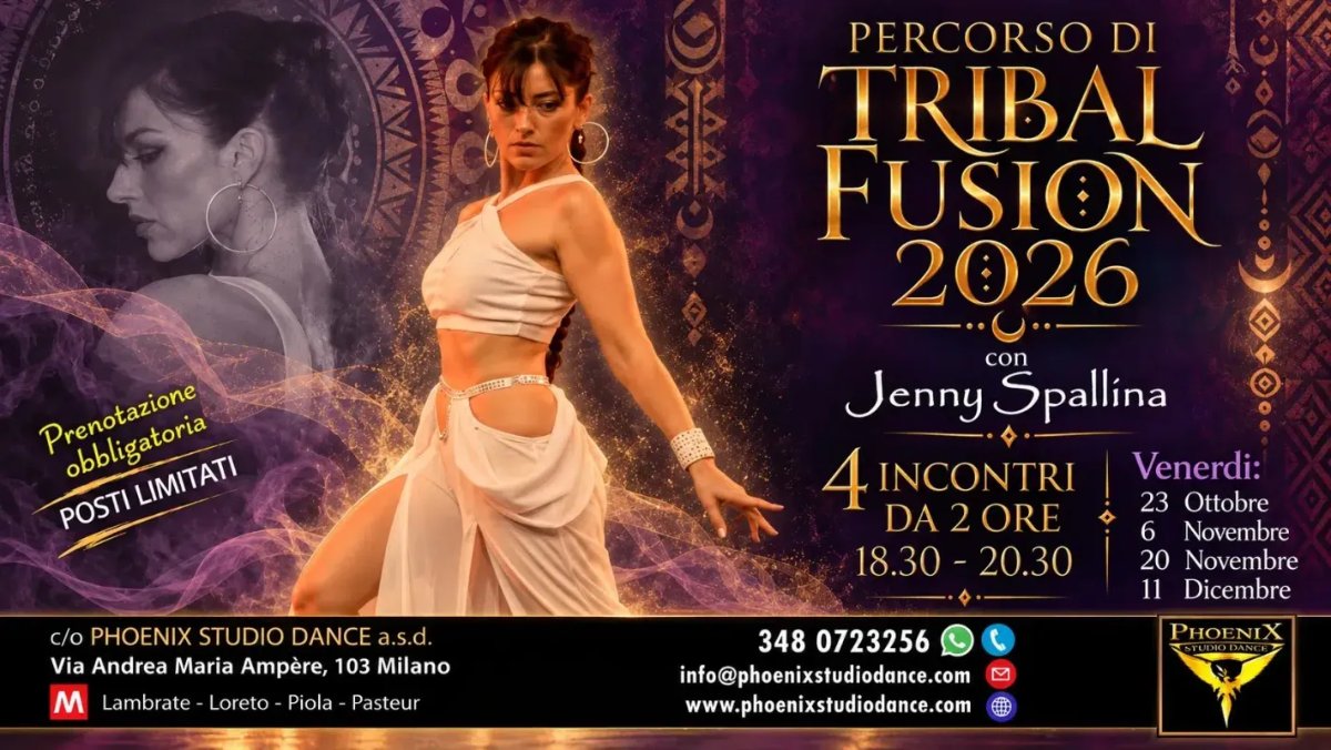 Locandina di Percorso Tribal Fusion Ottobre-Dicembre 2026 con Jenny Spallina