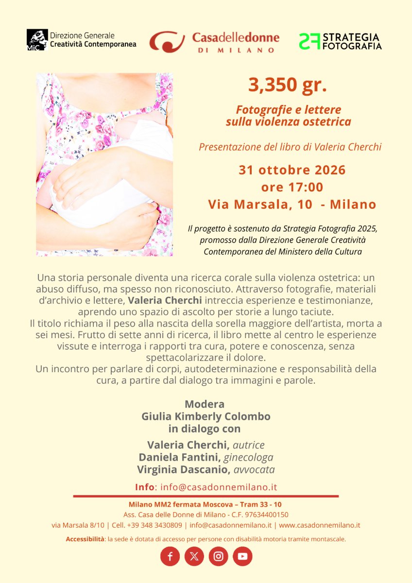 Locandina di Presentazione del libro di Valeria Cherchi sulla violenza ostetrica – “3,350 gr. Fotografie e lettere sulla violenza ostetrica”