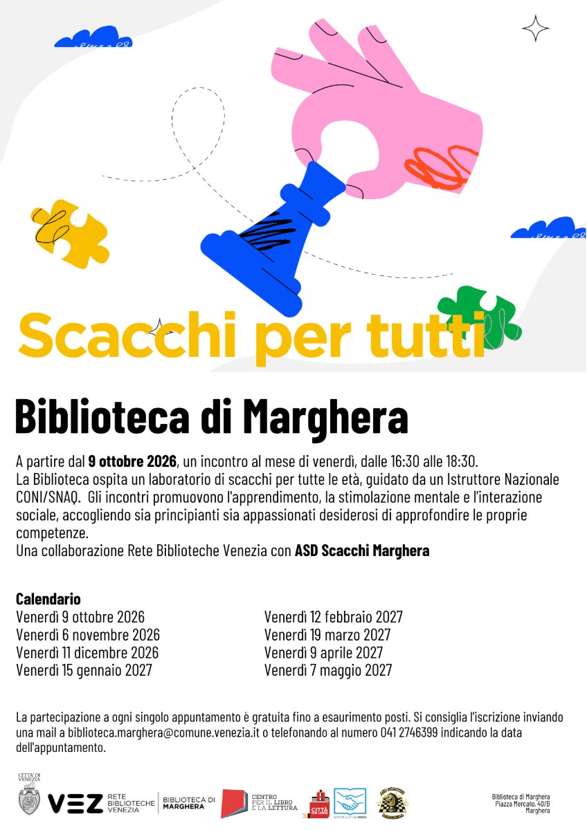 Locandina di Scacchi per tutti in Biblioteca di Marghera