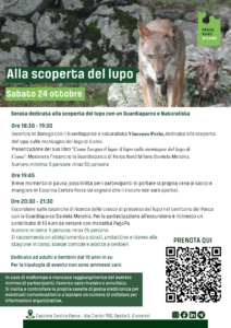 Locandina di Serata dedicata al Lupo: escursione sulle tracce