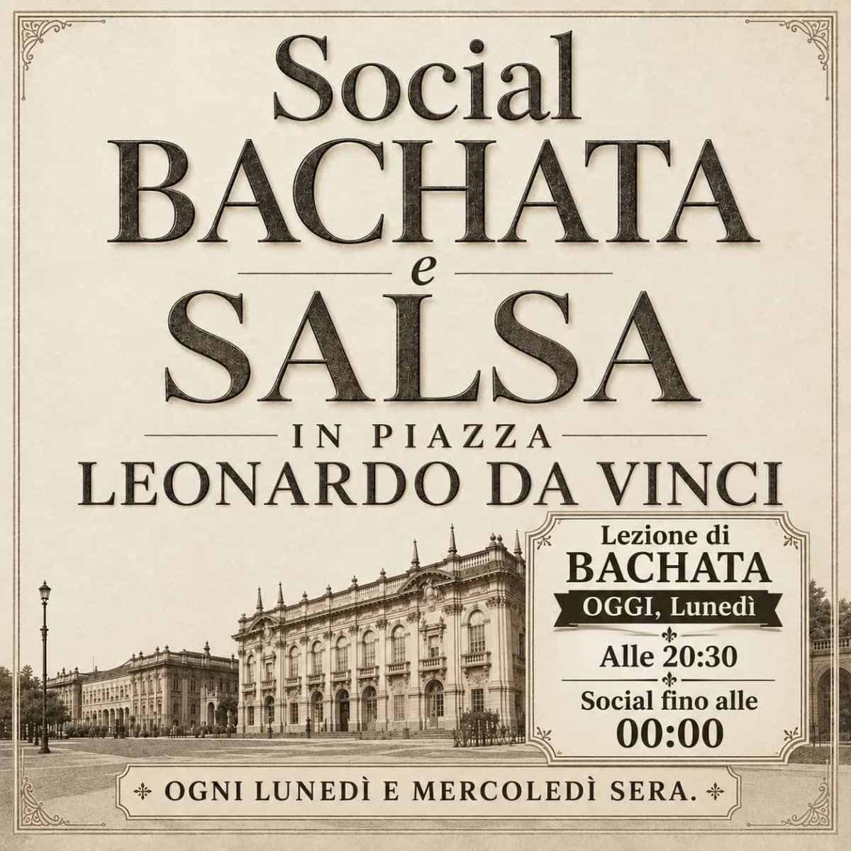 Locandina di Social Bachata e Salsa in Piazza Leonardo da Vinci
