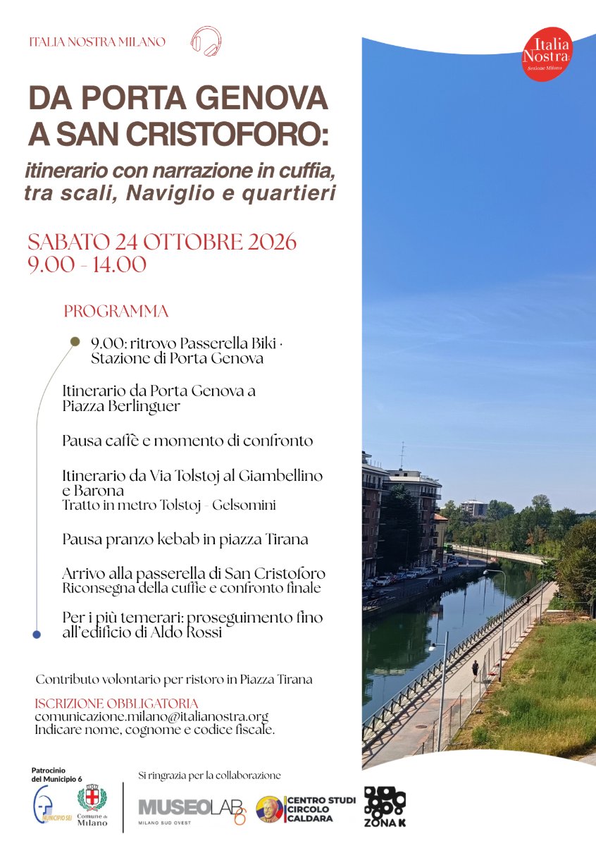 Locandina di Tra acque, binari e quartieri: una ricognizione camminando da Porta Genova a San Cristoforo