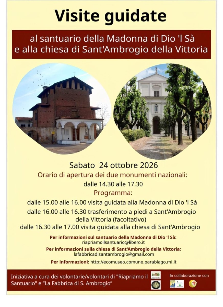 Locandina di Visite guidate al santuario della Madonna di Dio 'l Sà e alla chiesa di Sant'Ambrogio della Vittoria